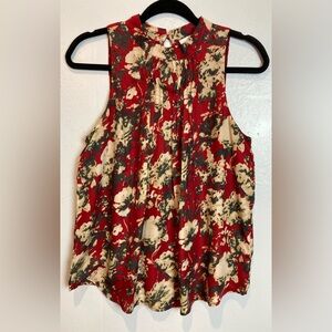 Miss Me Top Womens S Red Floral Sleeveless Asian Inspired Blouse Lined Artsy